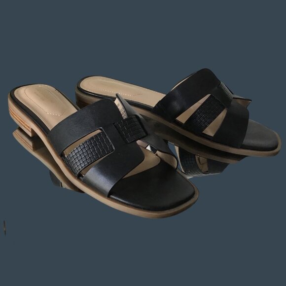 Liz Claiborne Womens Black Leather Slide Sandals Size 9 With Textured Straps & W - Picture 5 of 7